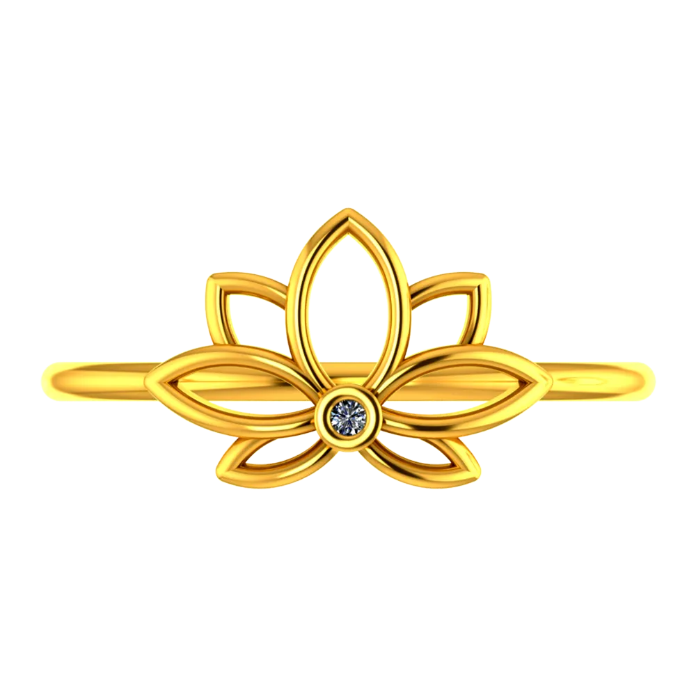 Lotus Shaped Floral Design On Top Of A 18k Diamond Ring