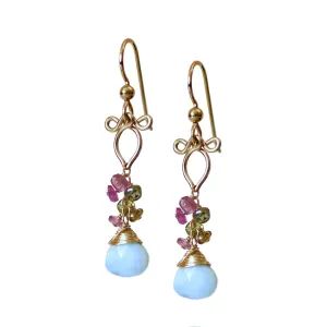 Magdalena - Larimar, Tourmalines, 14k Gold Filled Earrings
