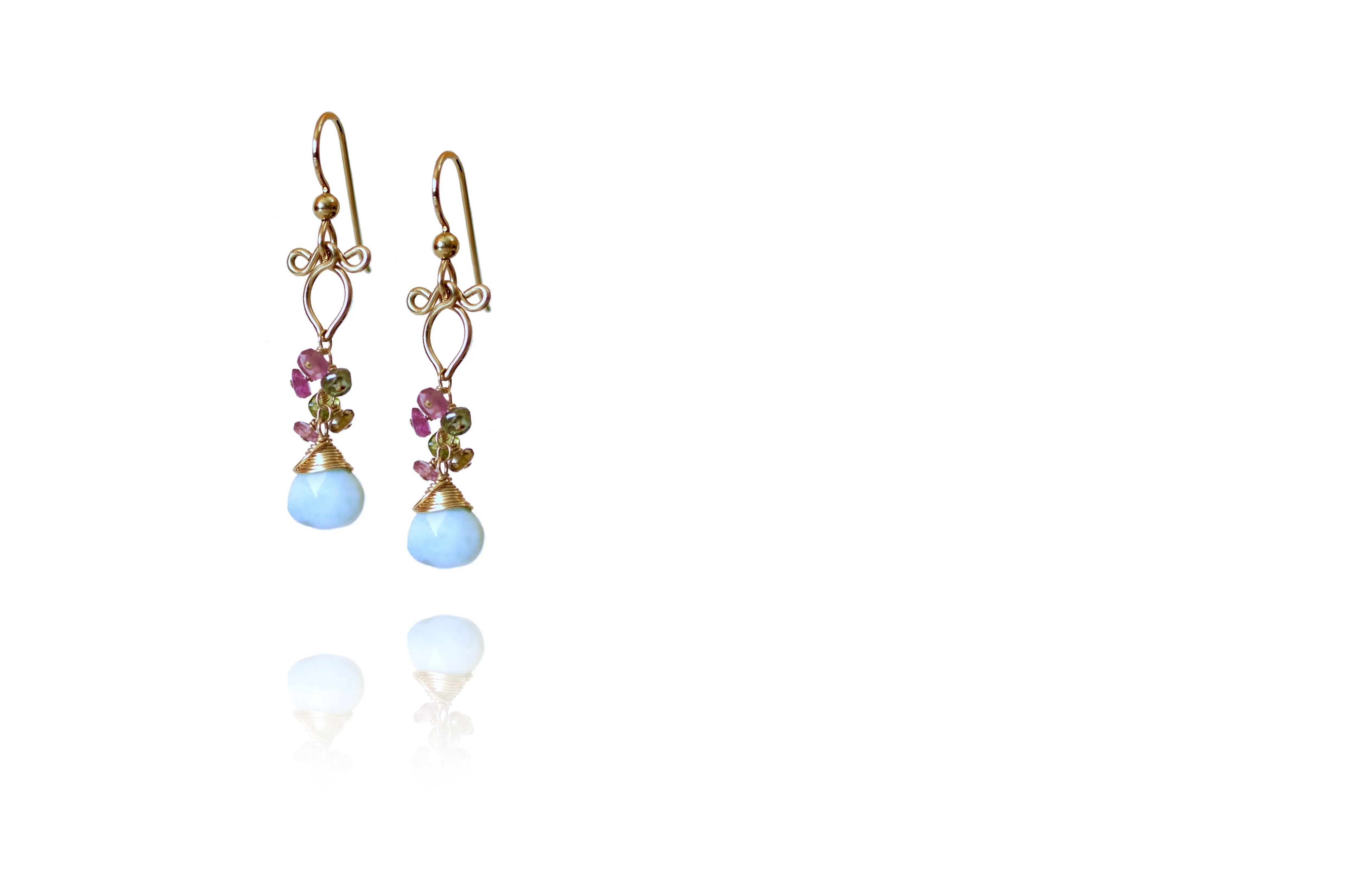 Magdalena - Larimar, Tourmalines, 14k Gold Filled Earrings