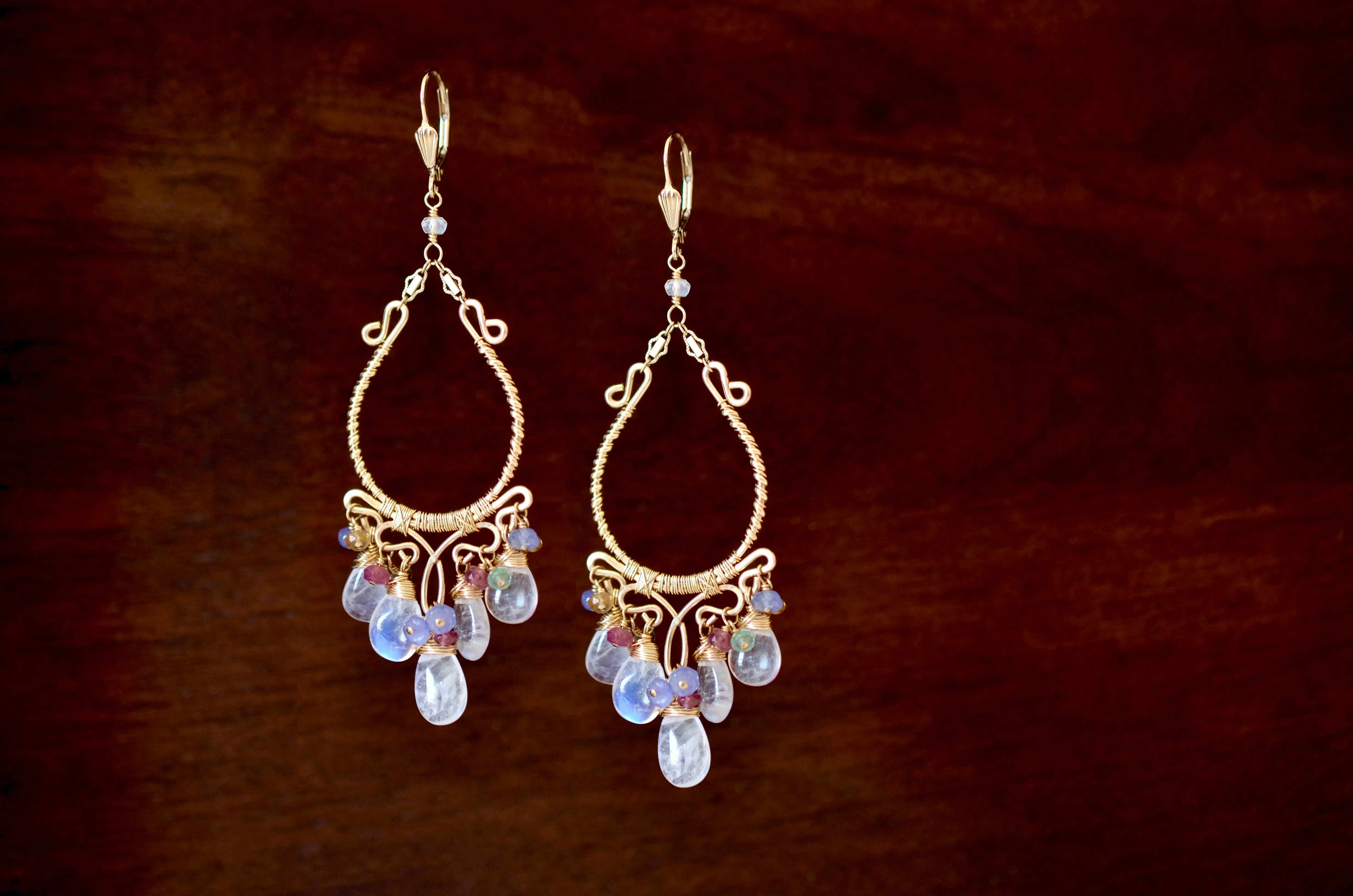 Marigold - Moonstone, Tanzanite, Tourmaline, Emerald, Citrine 14k Gold Filled Chandelier Earrings
