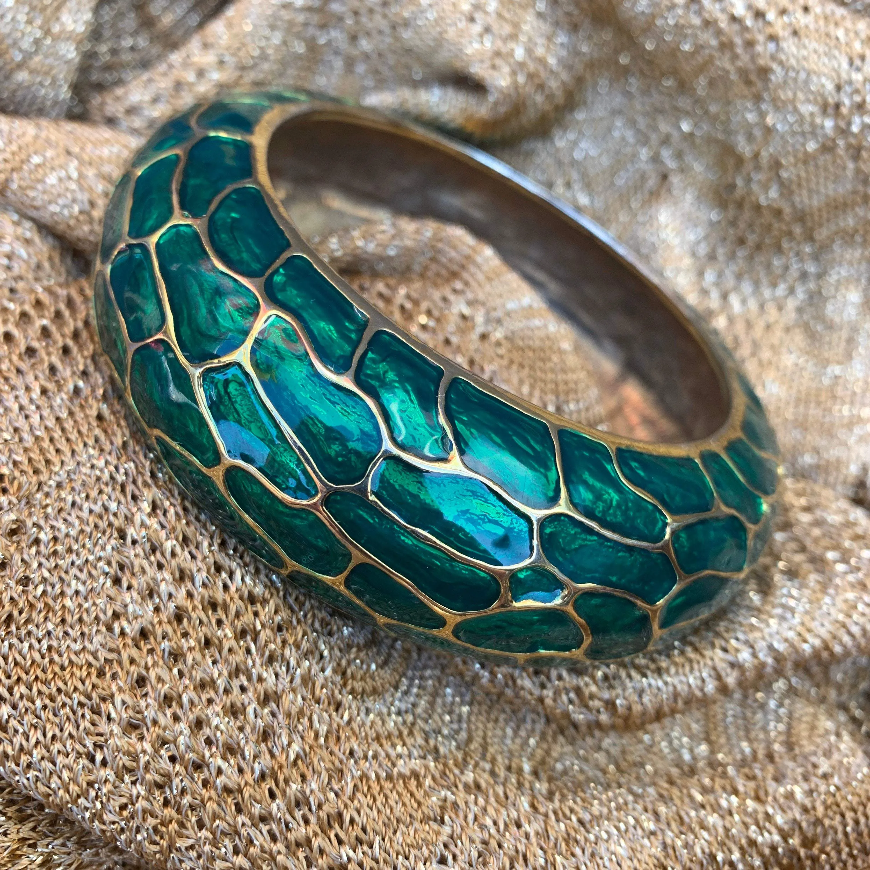 Mawi Green Cuff Bracelet Snakeskin effect