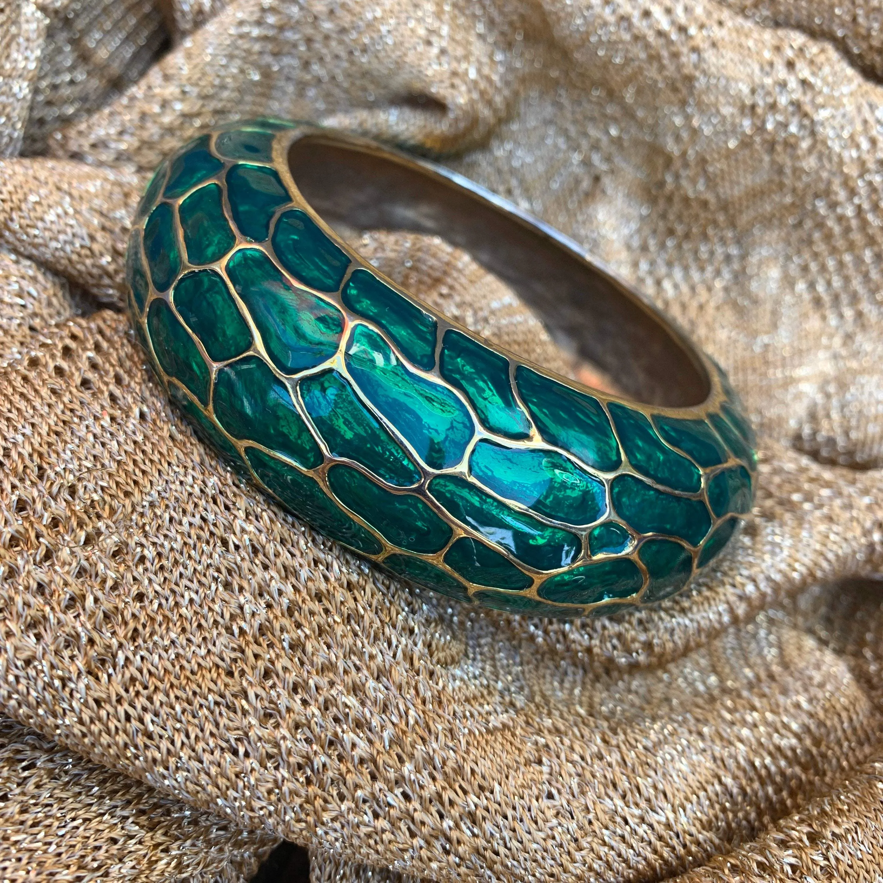Mawi Green Cuff Bracelet Snakeskin effect