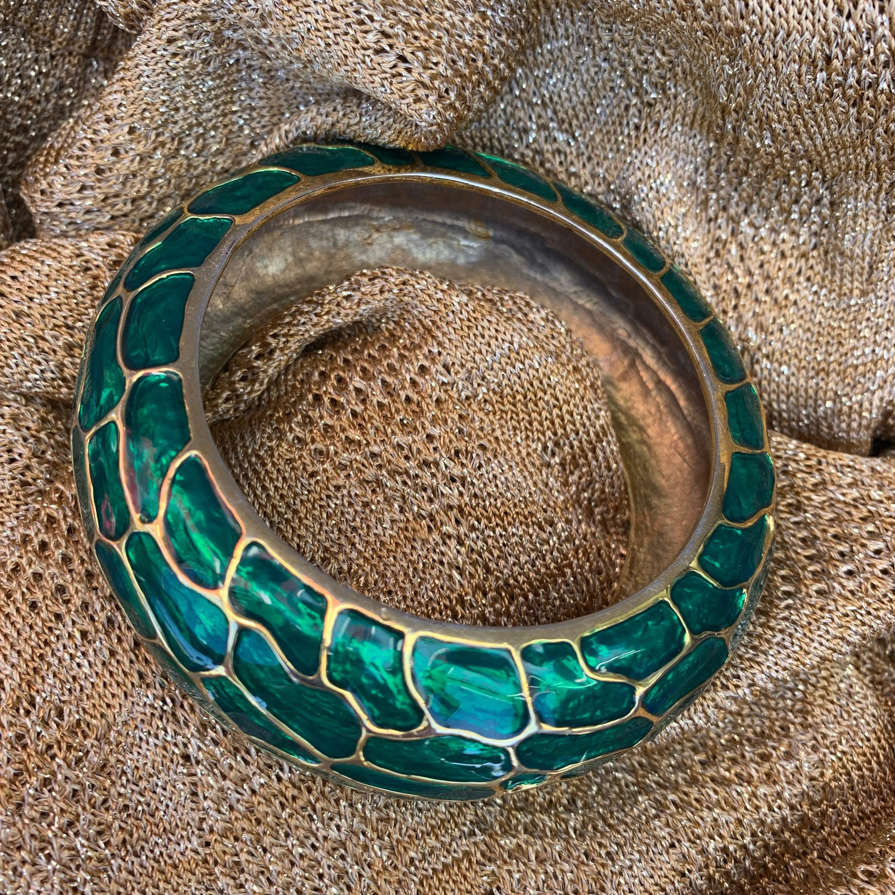 Mawi Green Cuff Bracelet Snakeskin effect