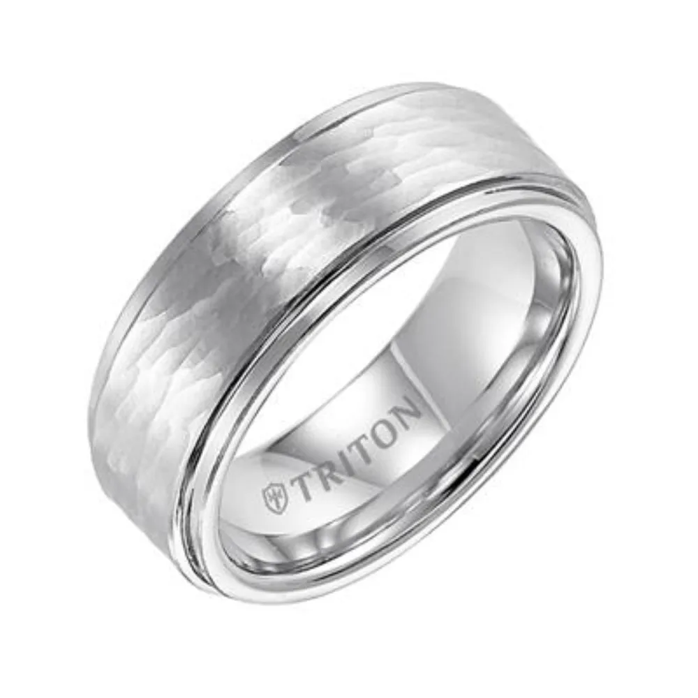 Men's 8mm Cobalt Hammered Finish Step Edge Wedding Band