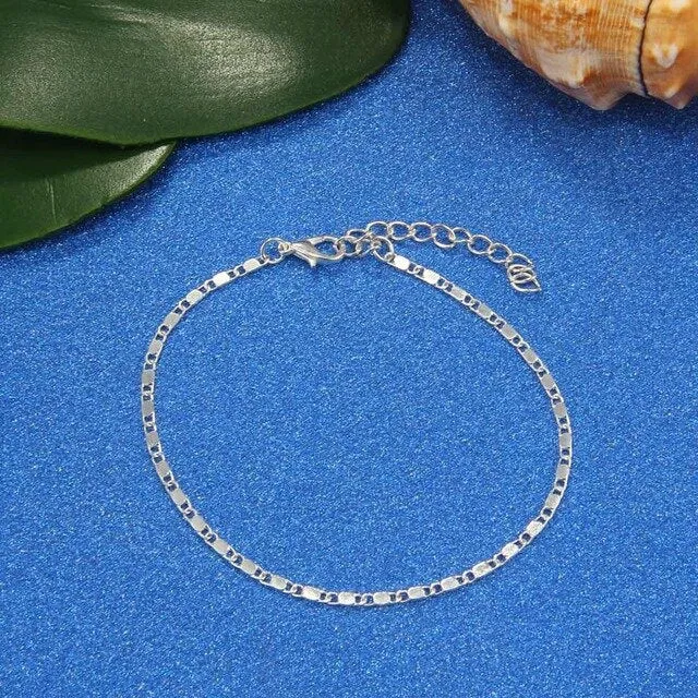 MINHIN Multi Layer Boho Anklets For Women Fashion Sun Pendent Silver Anklet Handmade Chain Anklets Foot Jewelry 2 Pcs