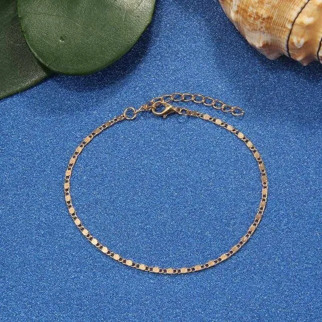 MINHIN Multi Layer Boho Anklets For Women Fashion Sun Pendent Silver Anklet Handmade Chain Anklets Foot Jewelry 2 Pcs