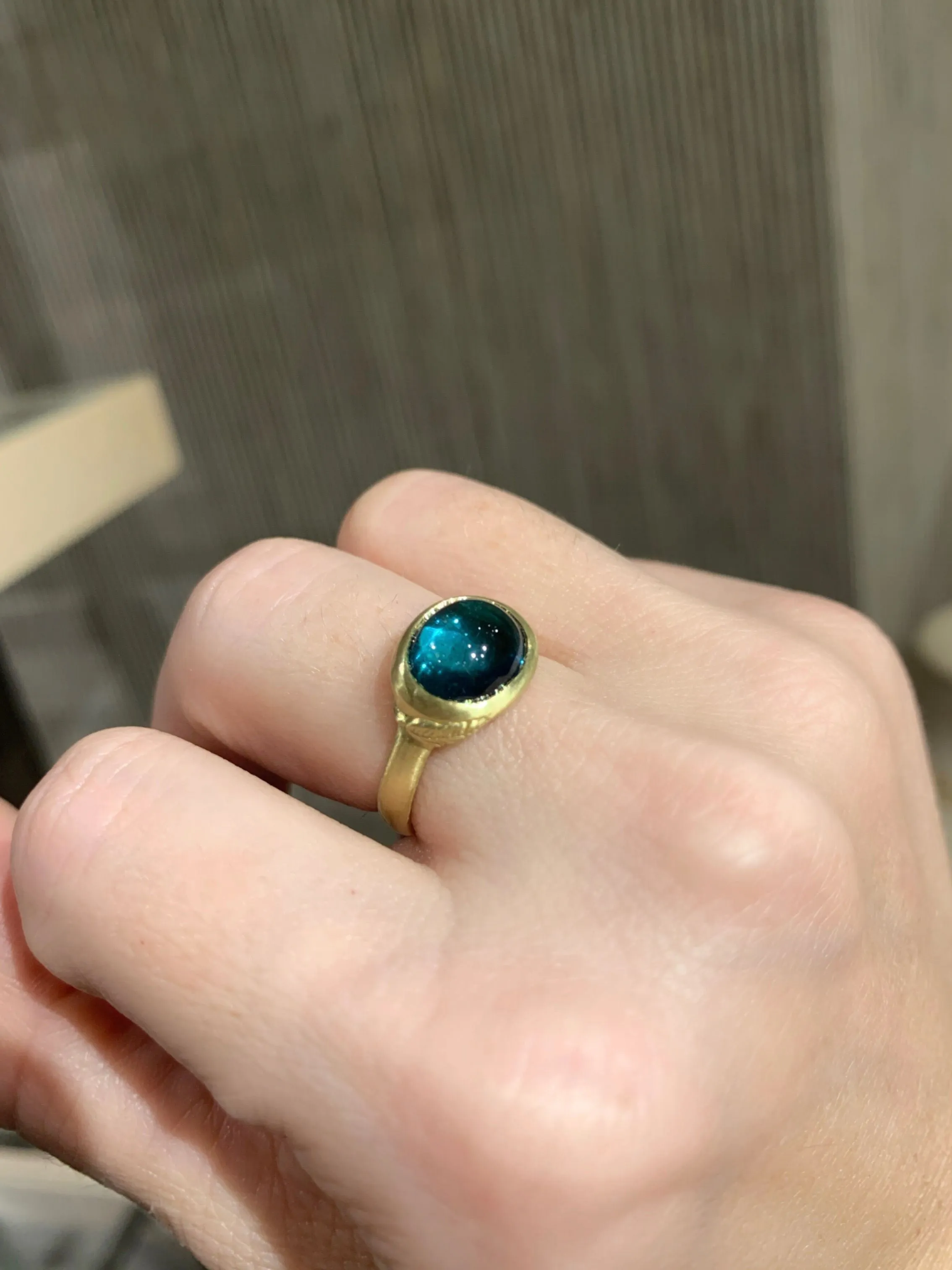 Monica Marcella One of a Kind Oval Indicolite Gold Feather Ring