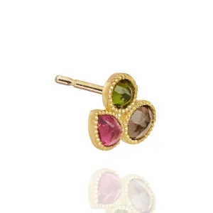 Mosaik Ear Stud Green & Pink Tourmaline - 18k Gold