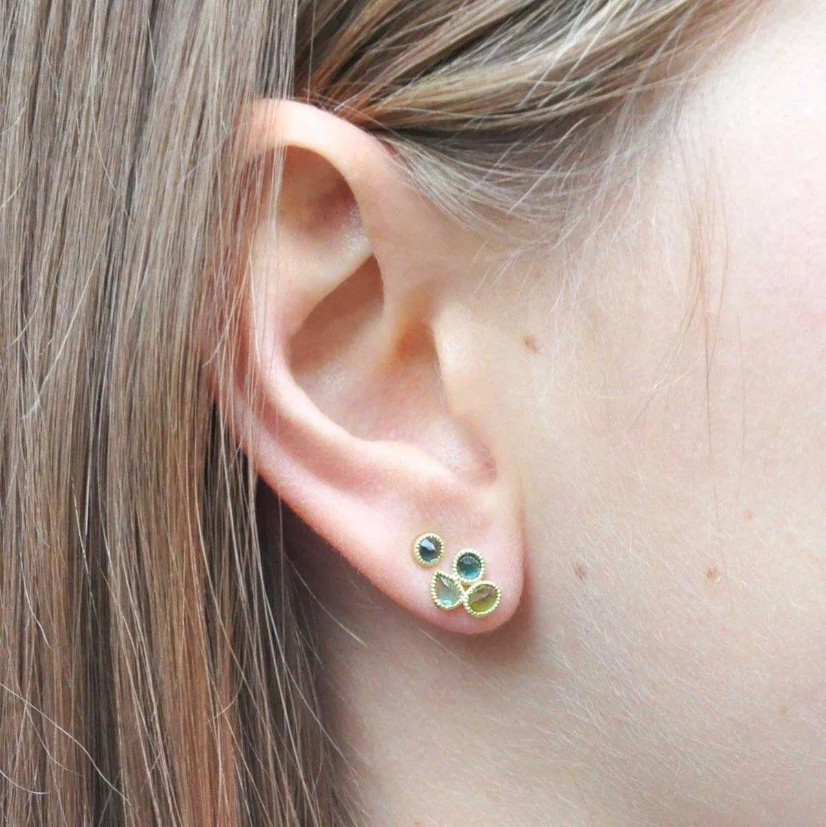 Mosaik Ear Stud Topaz , Tourmaline - 18k Gold