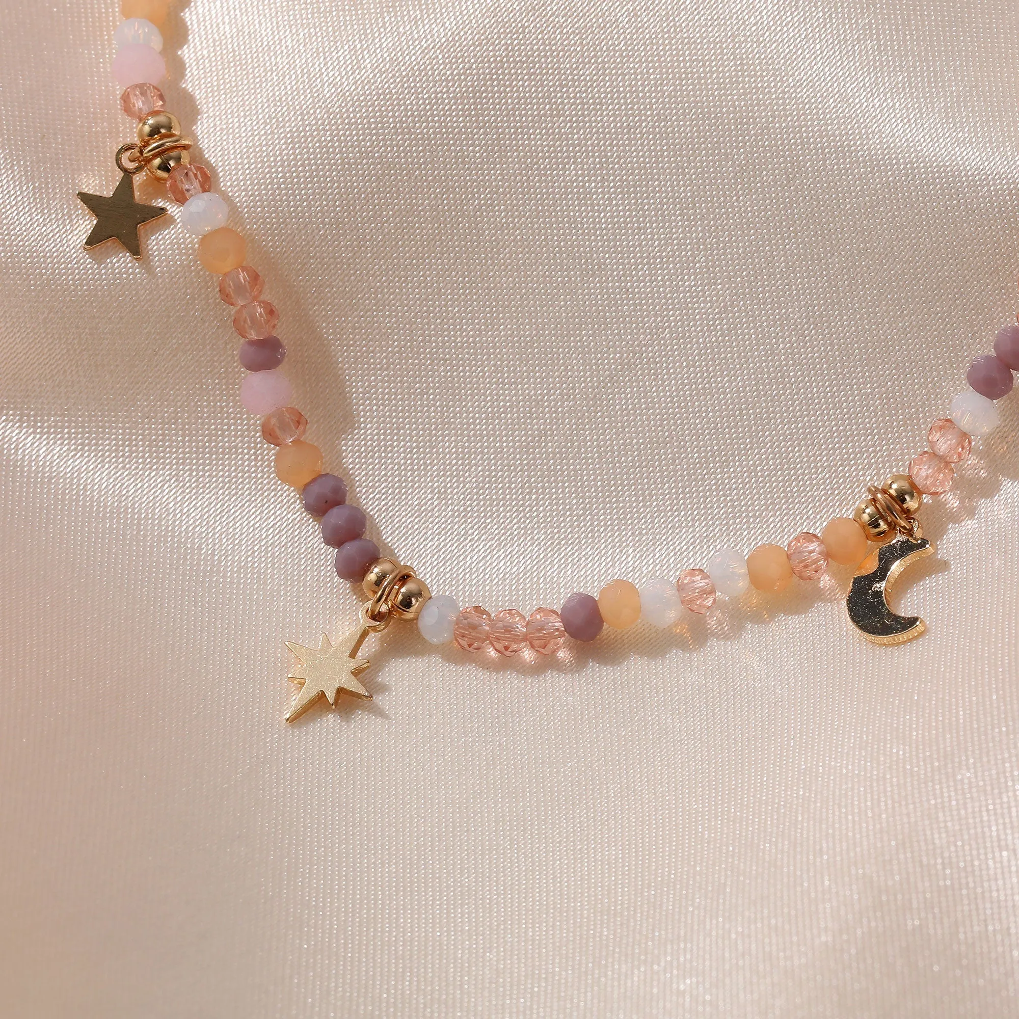 Multicolor Faceted Beads Anklet with Gold Moon & Stars - Elegant & Charming Jewelry for Women