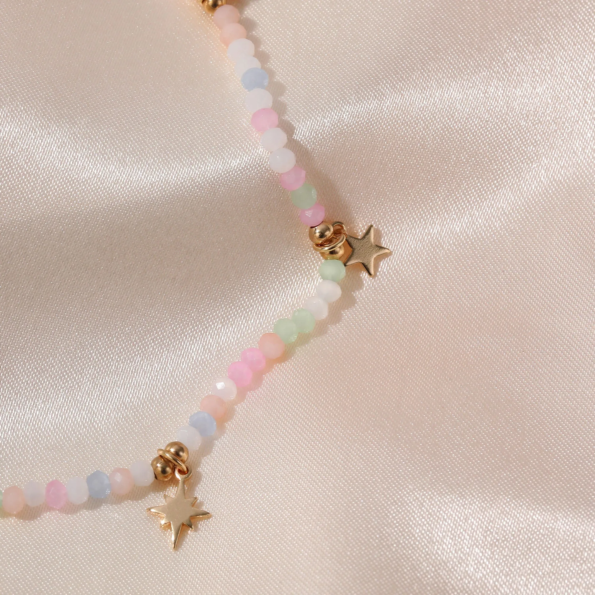 Multicolor Faceted Beads Anklet with Gold Moon & Stars - Elegant & Charming Jewelry for Women