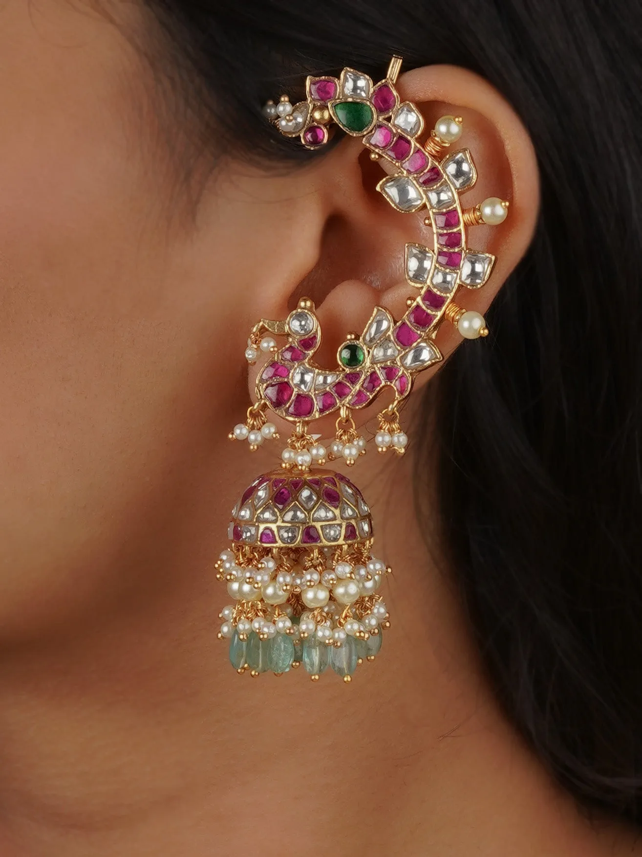 Multicolor Gold Plated Jadau Kundan Earrings - ME1200M