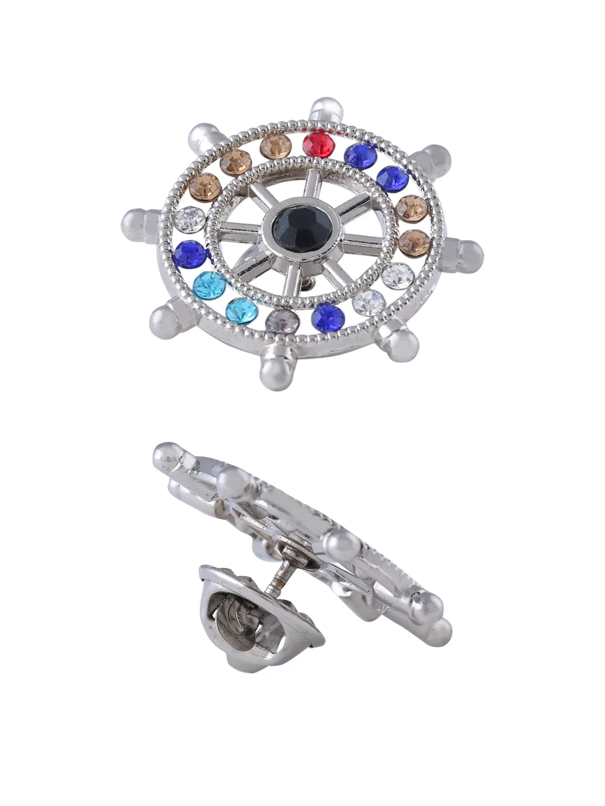 Novelty Silver Ship Steering Wheel Helm Pin Collar Brooch
