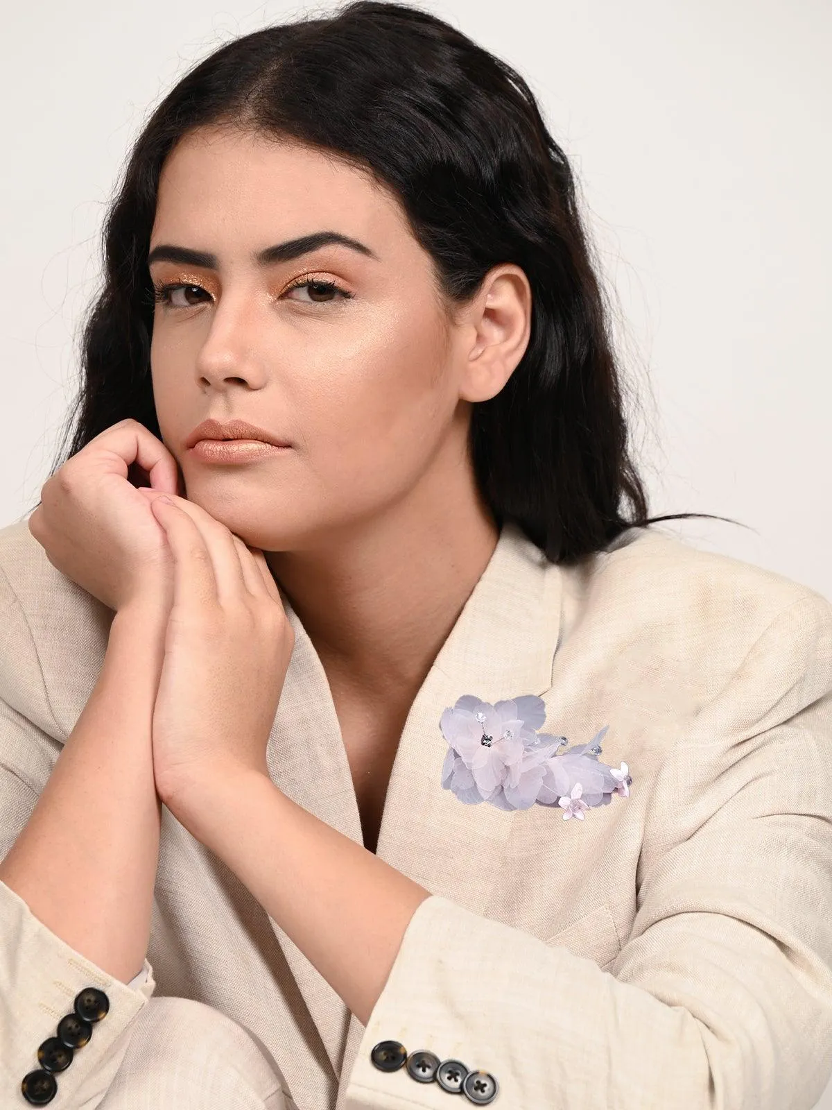 Odette Women Pink Fabric Brooch