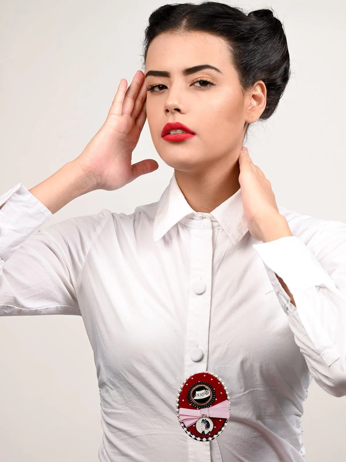 Odette Women Red Metal Brooch