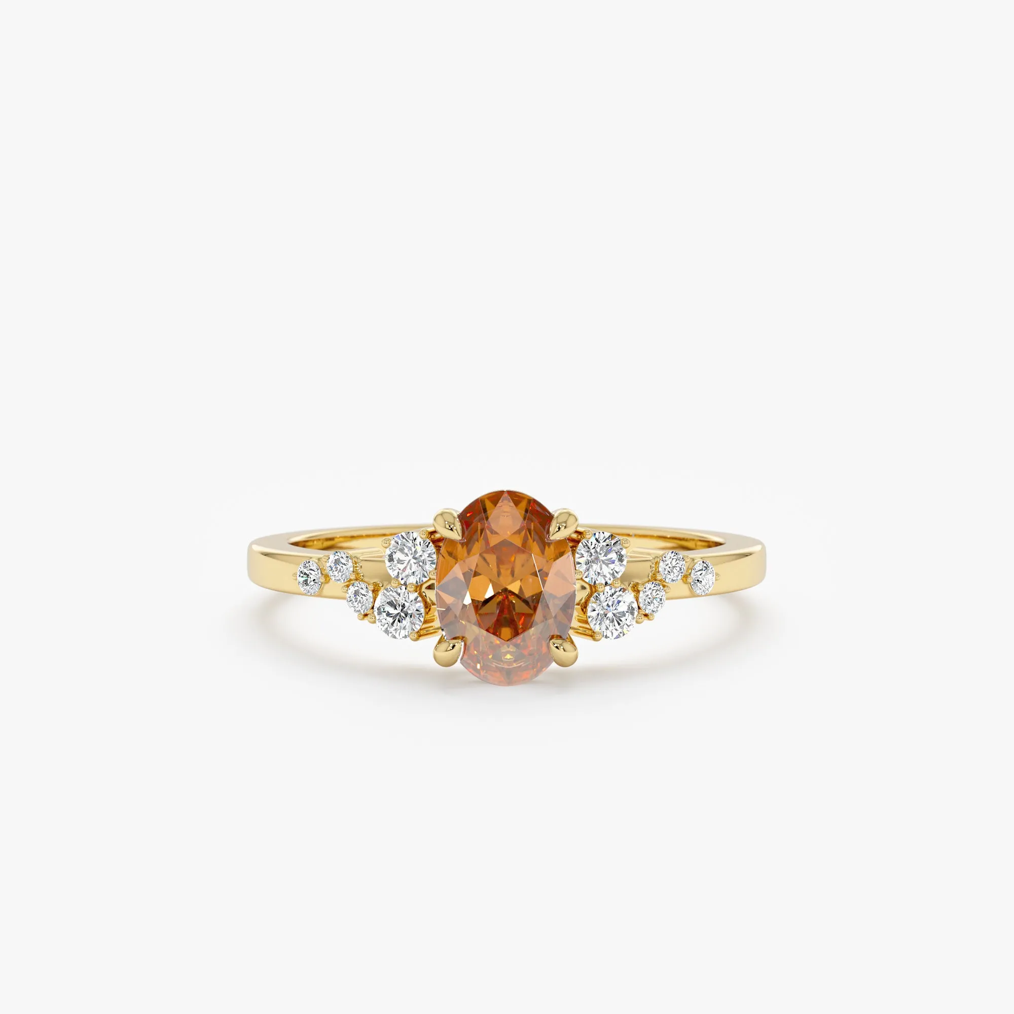 Oval Citrine Diamond Accent Engagement Ring, Devi