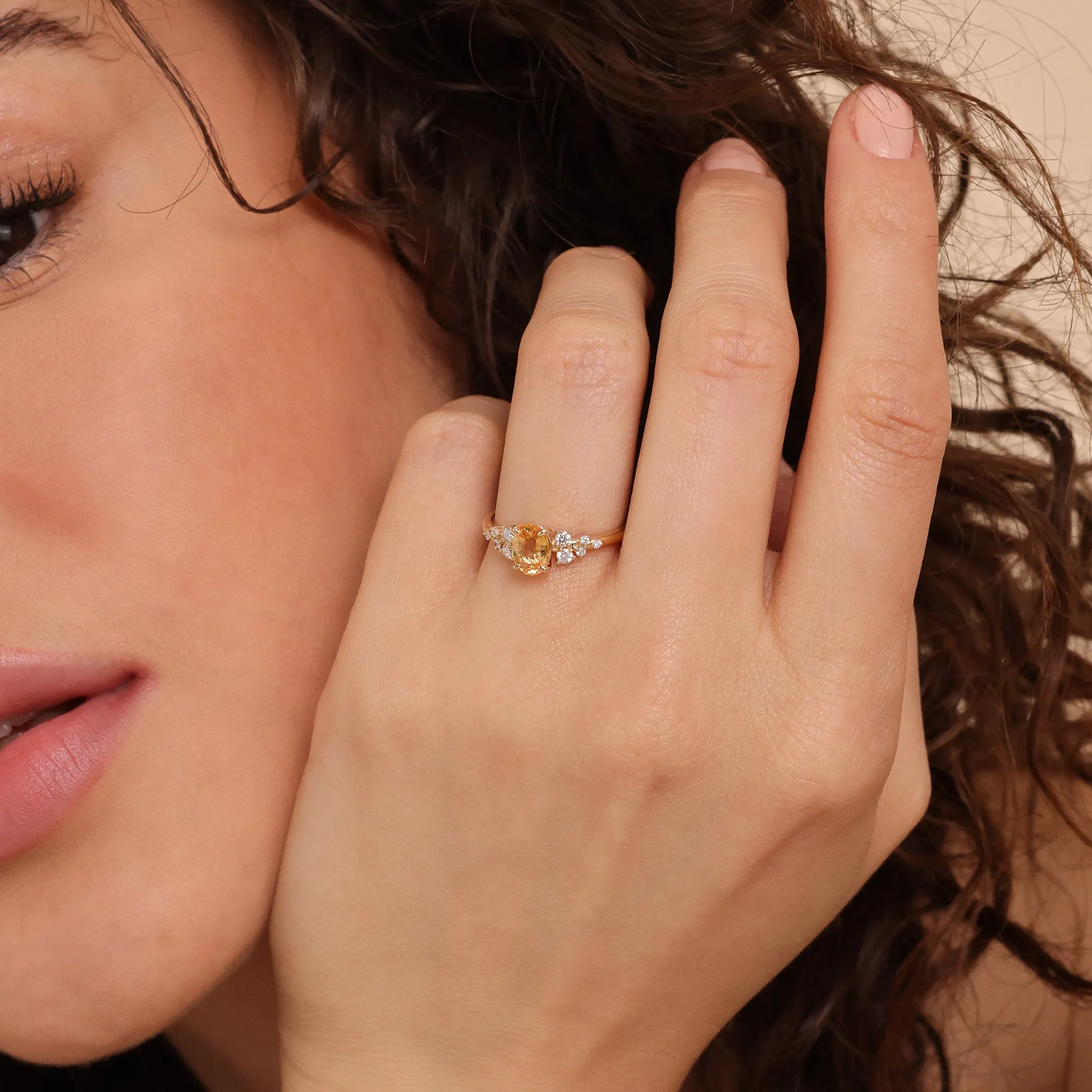 Oval Citrine Diamond Accent Engagement Ring, Devi