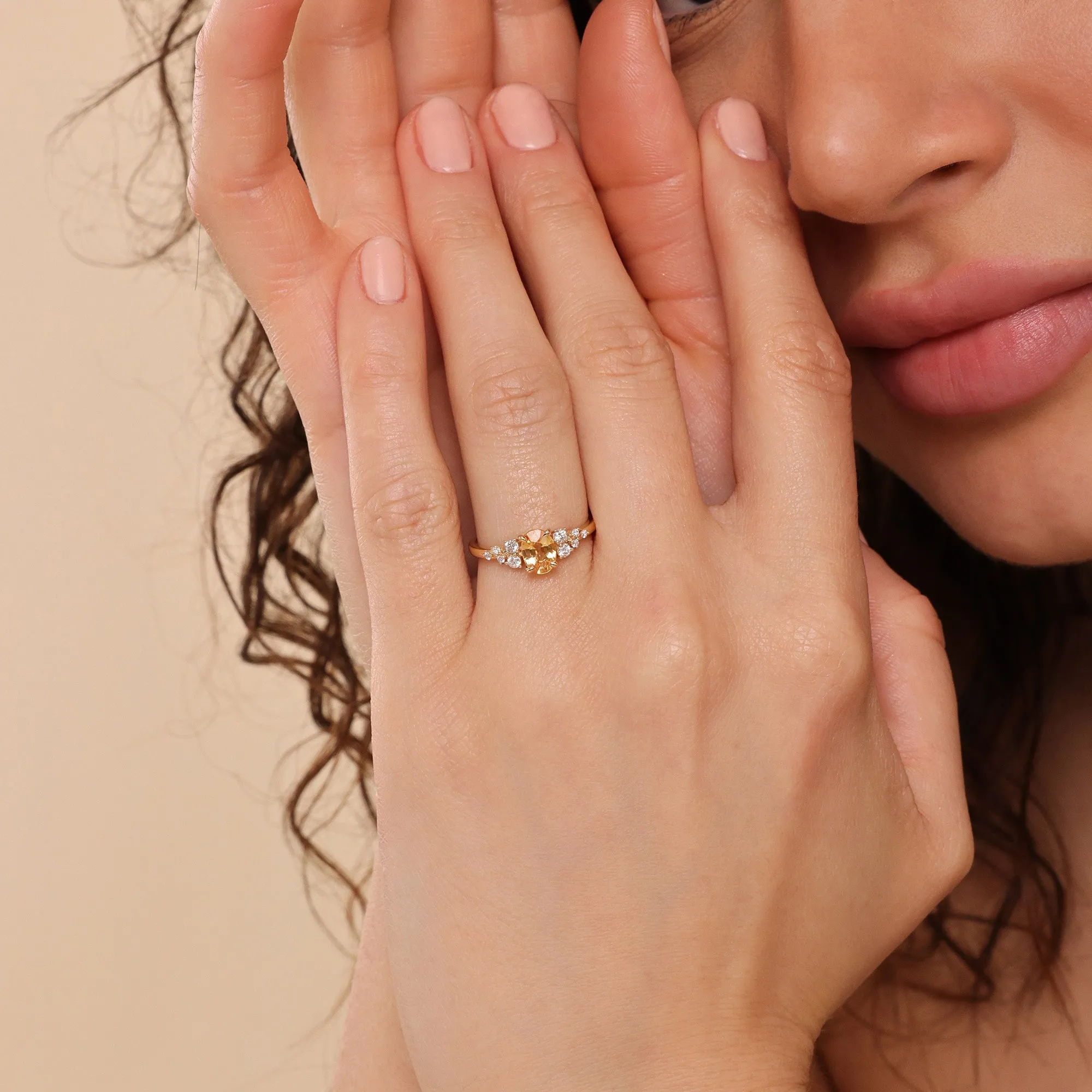Oval Citrine Diamond Accent Engagement Ring, Devi