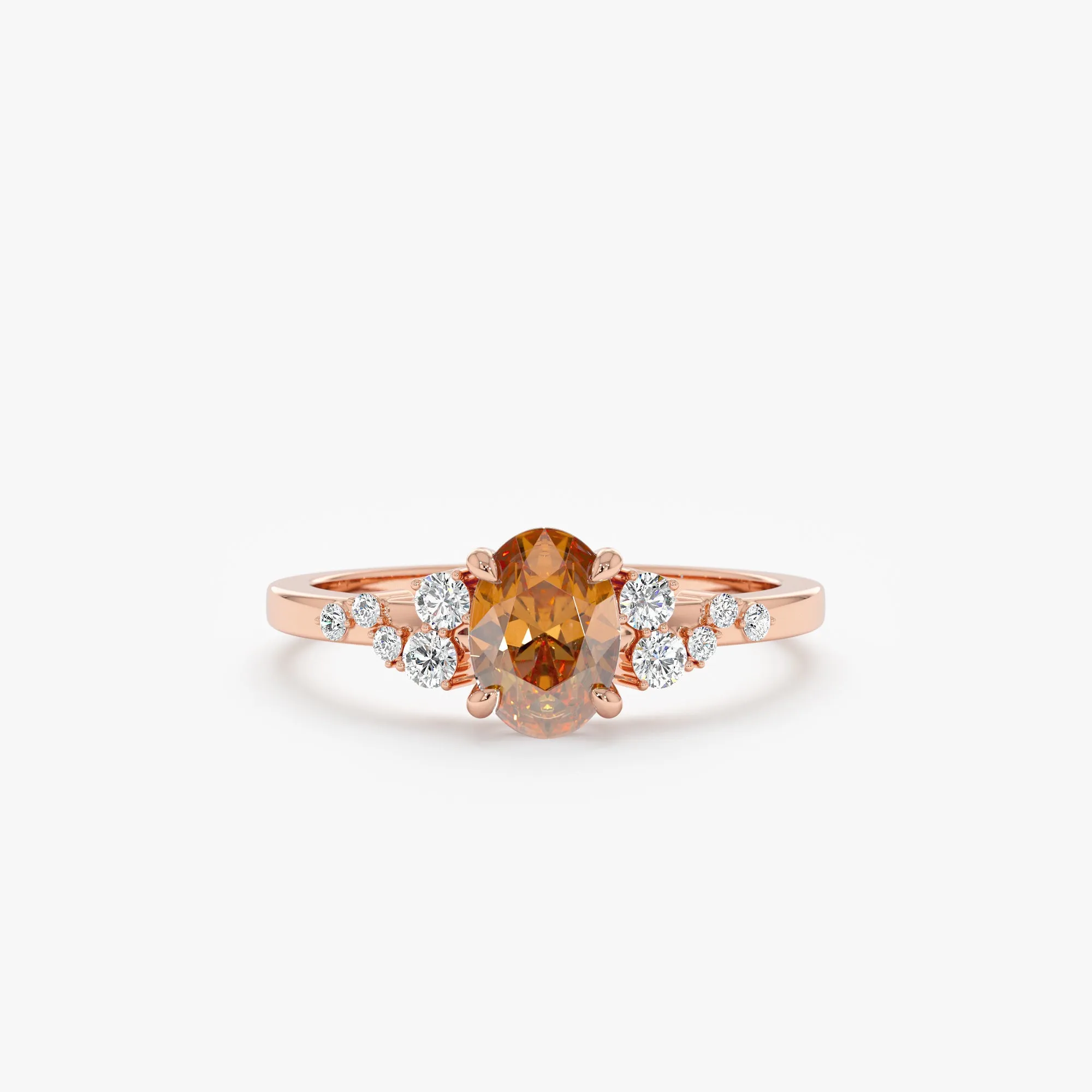 Oval Citrine Diamond Accent Engagement Ring, Devi