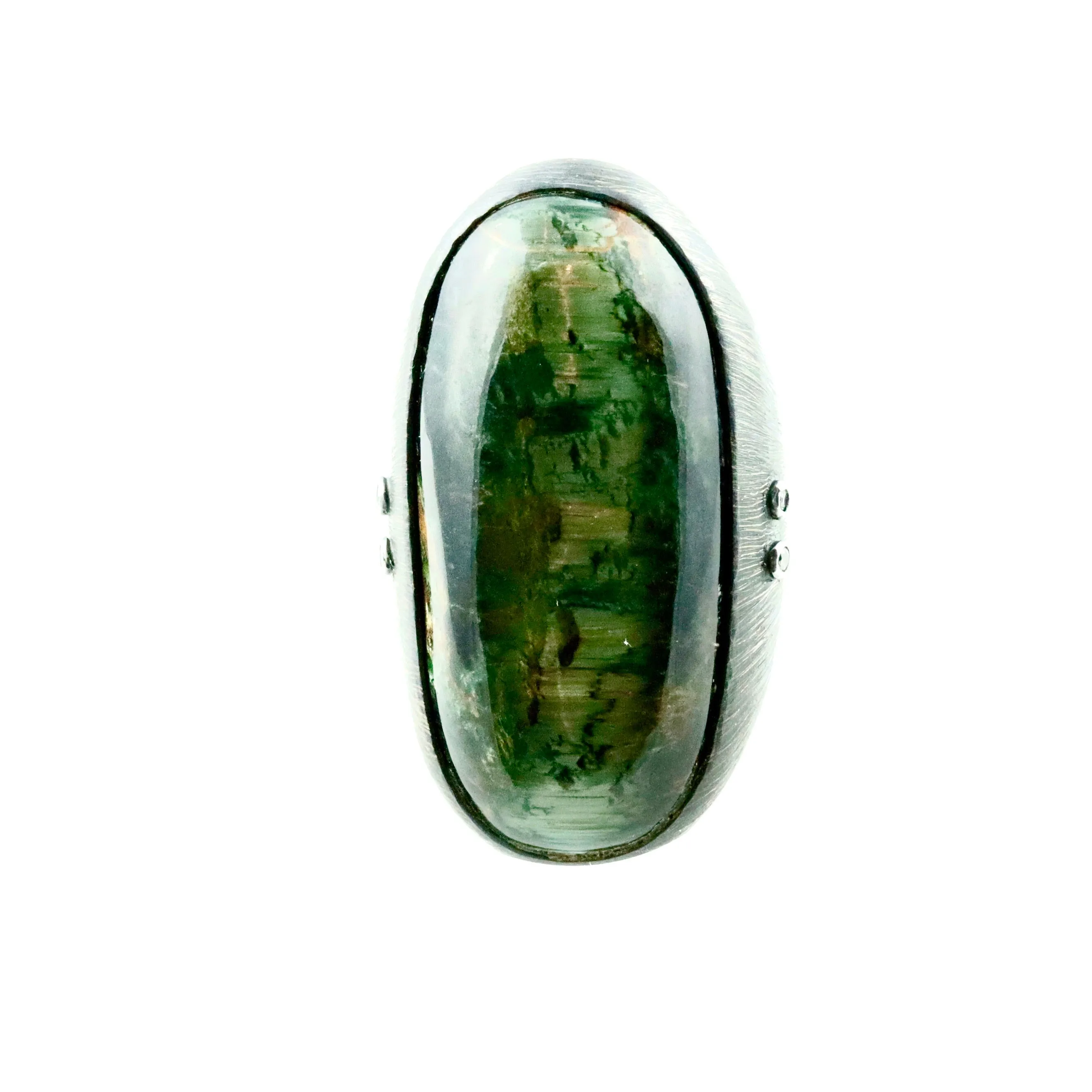 Oval Shape Green Tourmaline With Diamonds Ring