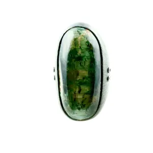 Oval Shape Green Tourmaline With Diamonds Ring