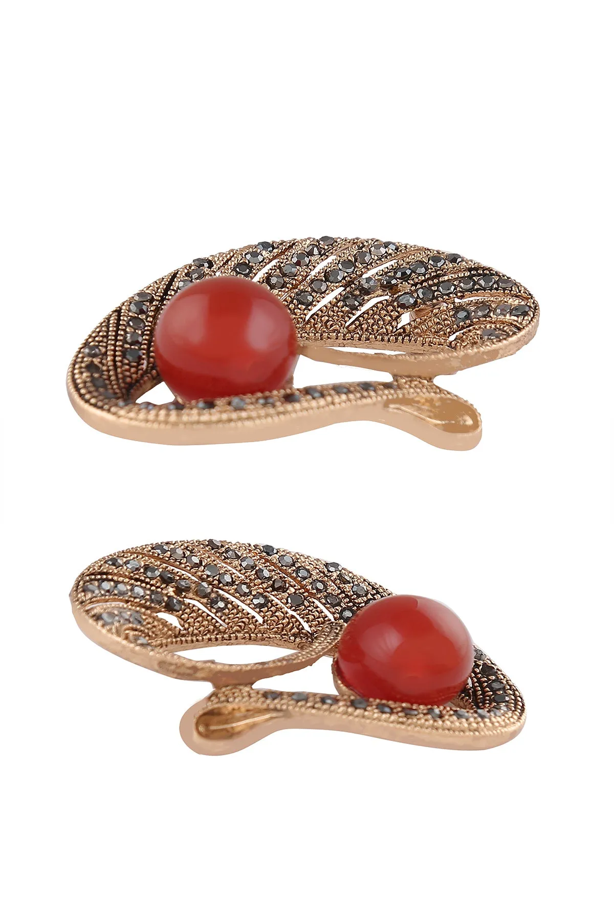 Oval Shape Imitation Gold Pearl and Diamond Metal Pin Brooch
