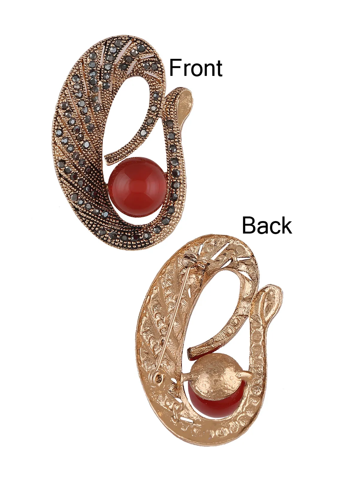 Oval Shape Imitation Gold Pearl and Diamond Metal Pin Brooch