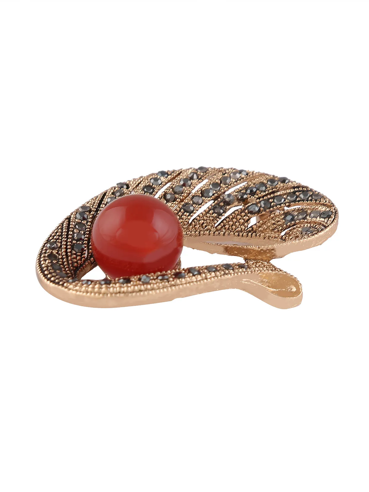 Oval Shape Imitation Gold Pearl and Diamond Metal Pin Brooch