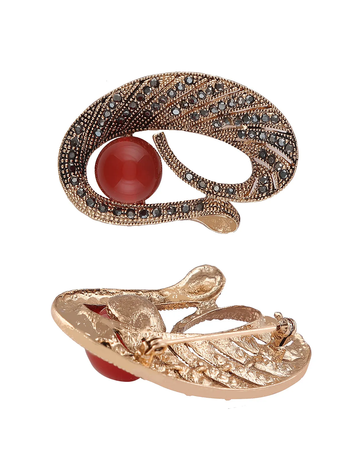 Oval Shape Imitation Gold Pearl and Diamond Metal Pin Brooch