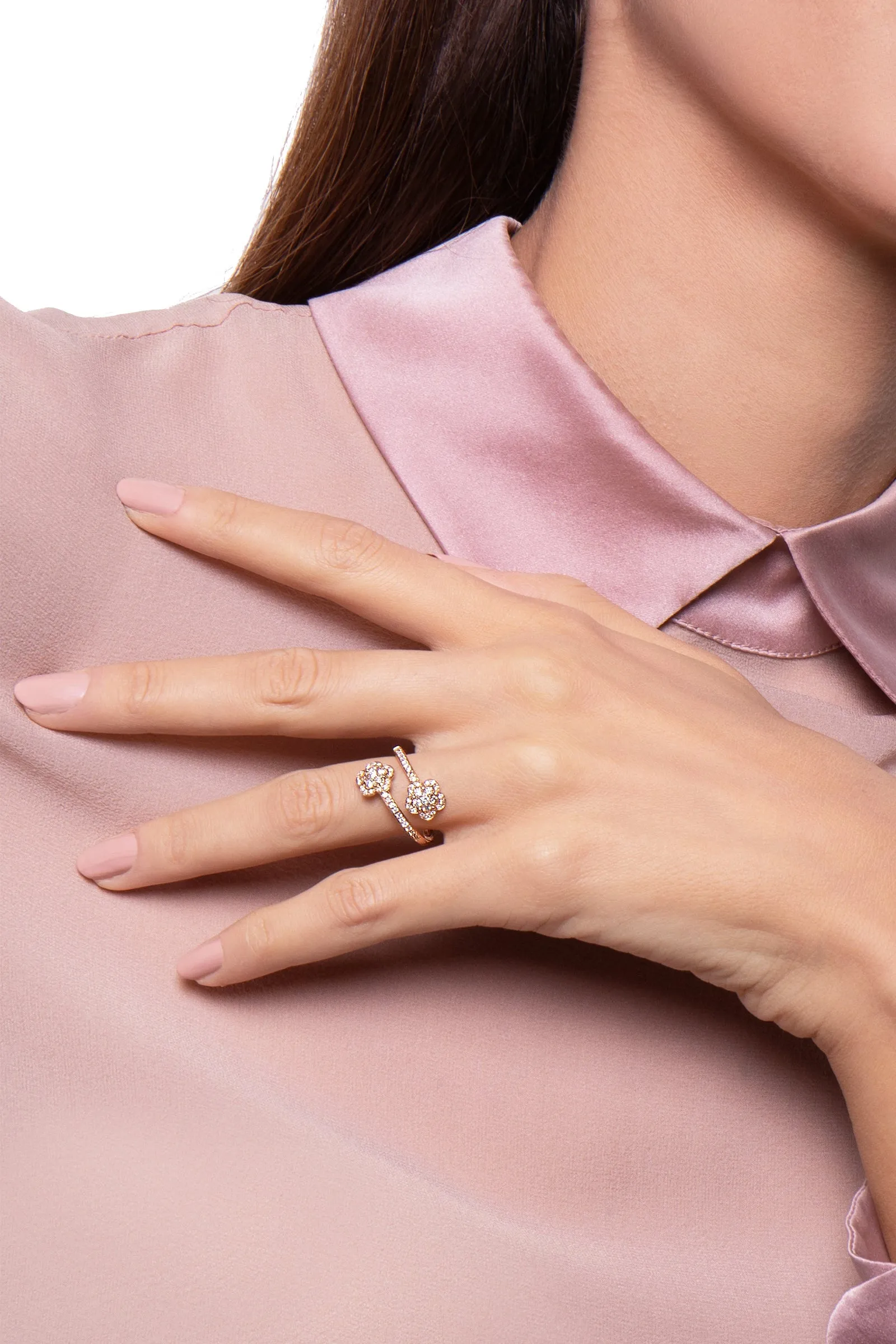 Pasquale Bruni Figlia Dei Fiori 18ct Rose Gold White and Champagne Diamond Flower Ring