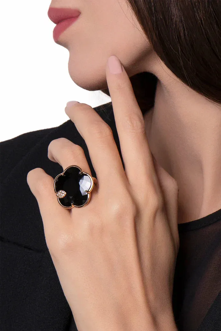 Pasquale Bruni Ton Joli 18ct Rose Gold White and Champagne Diamond Onyx Ring