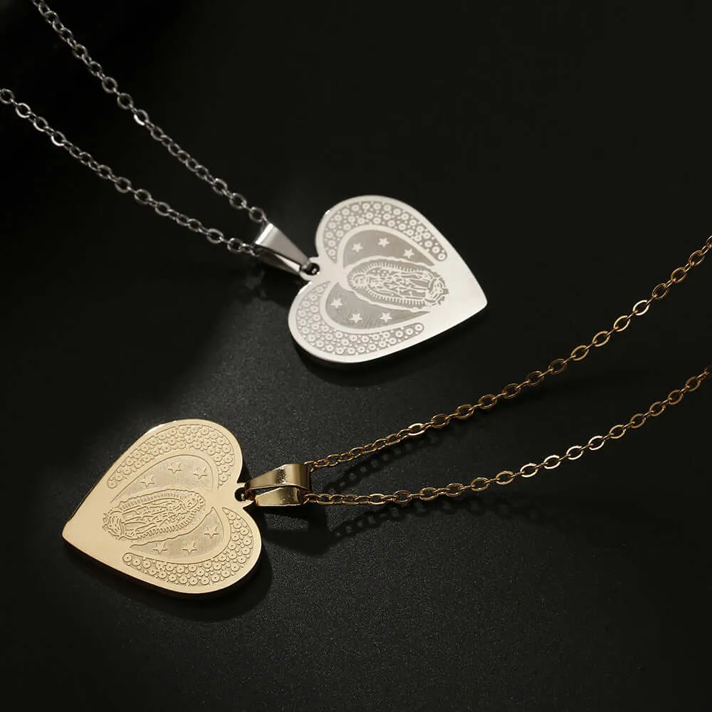 Peach Heart Virgin Mary of God Virgencita Necklace