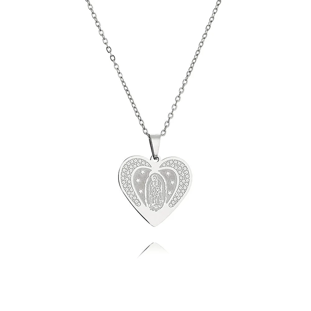 Peach Heart Virgin Mary of God Virgencita Necklace
