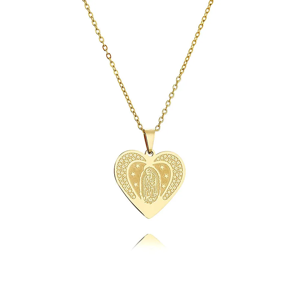 Peach Heart Virgin Mary of God Virgencita Necklace