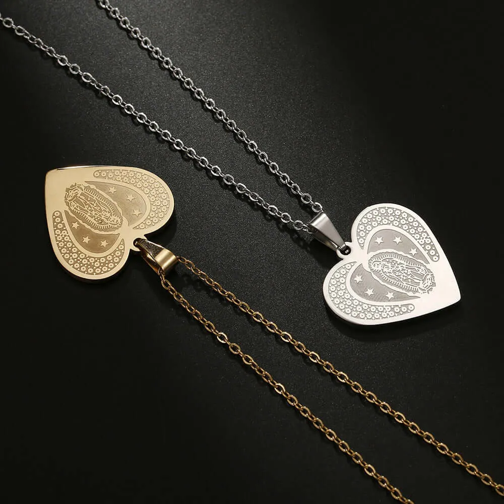 Peach Heart Virgin Mary of God Virgencita Necklace