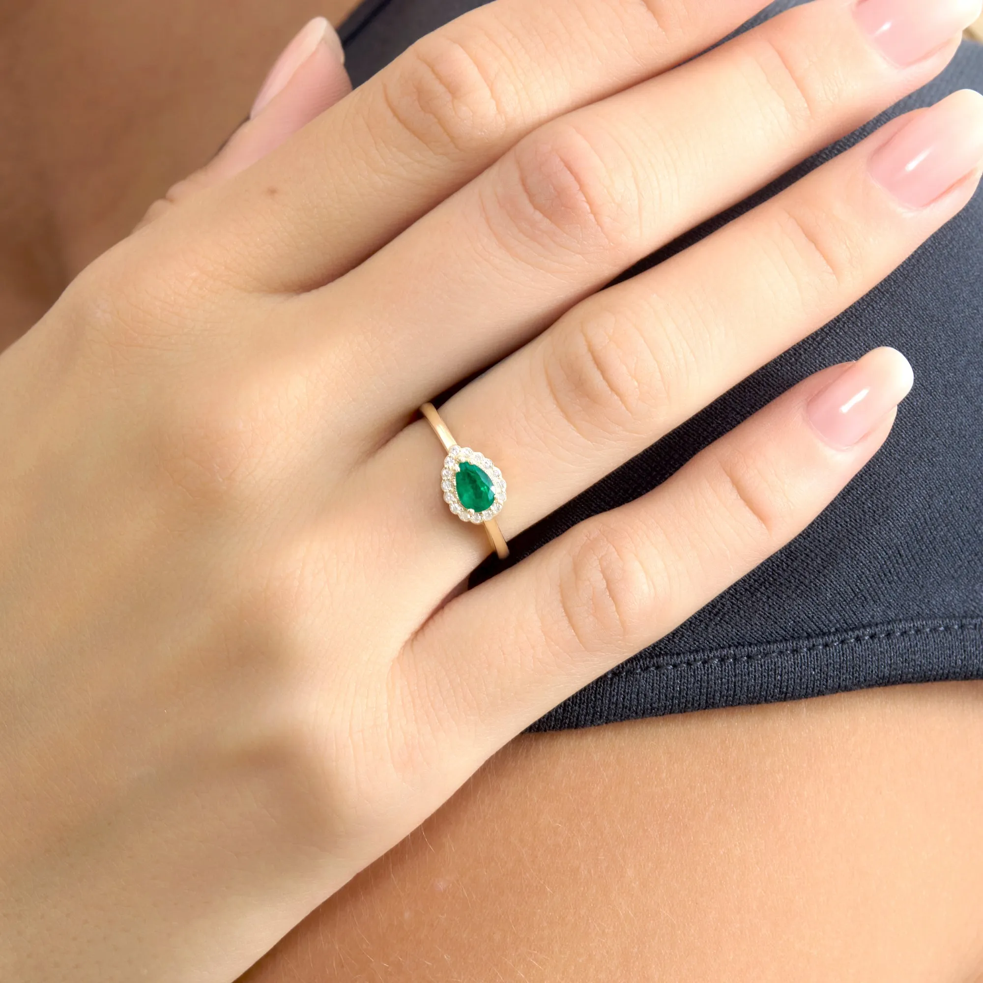 Pear-Cut Emerald Diamond Engagement Ring, Everly