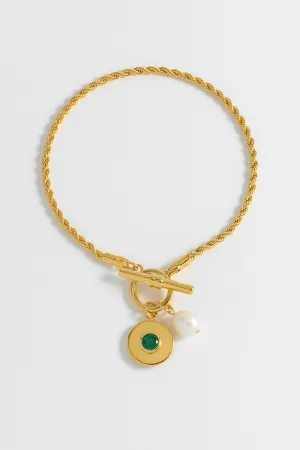 Pearl CZ T-Bar Rope Bracelet