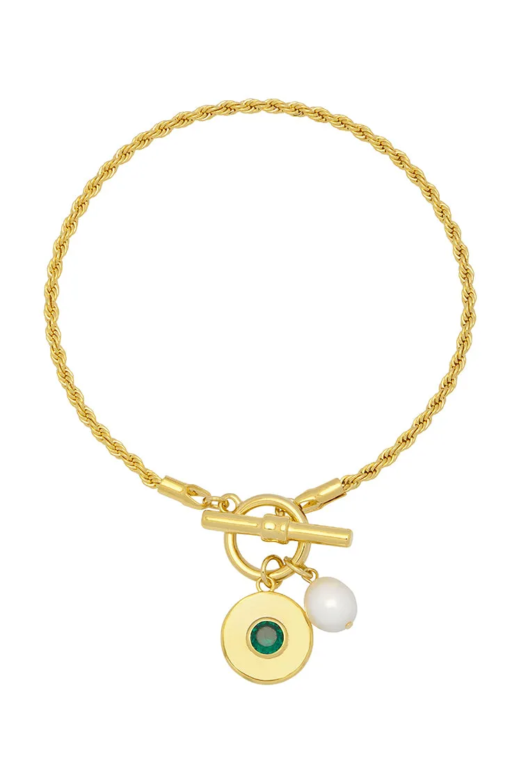 Pearl CZ T-Bar Rope Bracelet