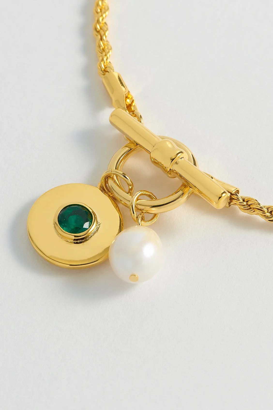 Pearl CZ T-Bar Rope Bracelet