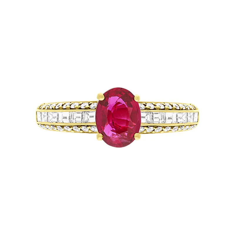 Picchiotti 18ct Yellow Gold Ruby Diamond Shoulder Set Oval Cut Ring D