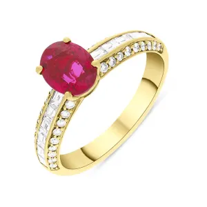 Picchiotti 18ct Yellow Gold Ruby Diamond Shoulder Set Oval Cut Ring D