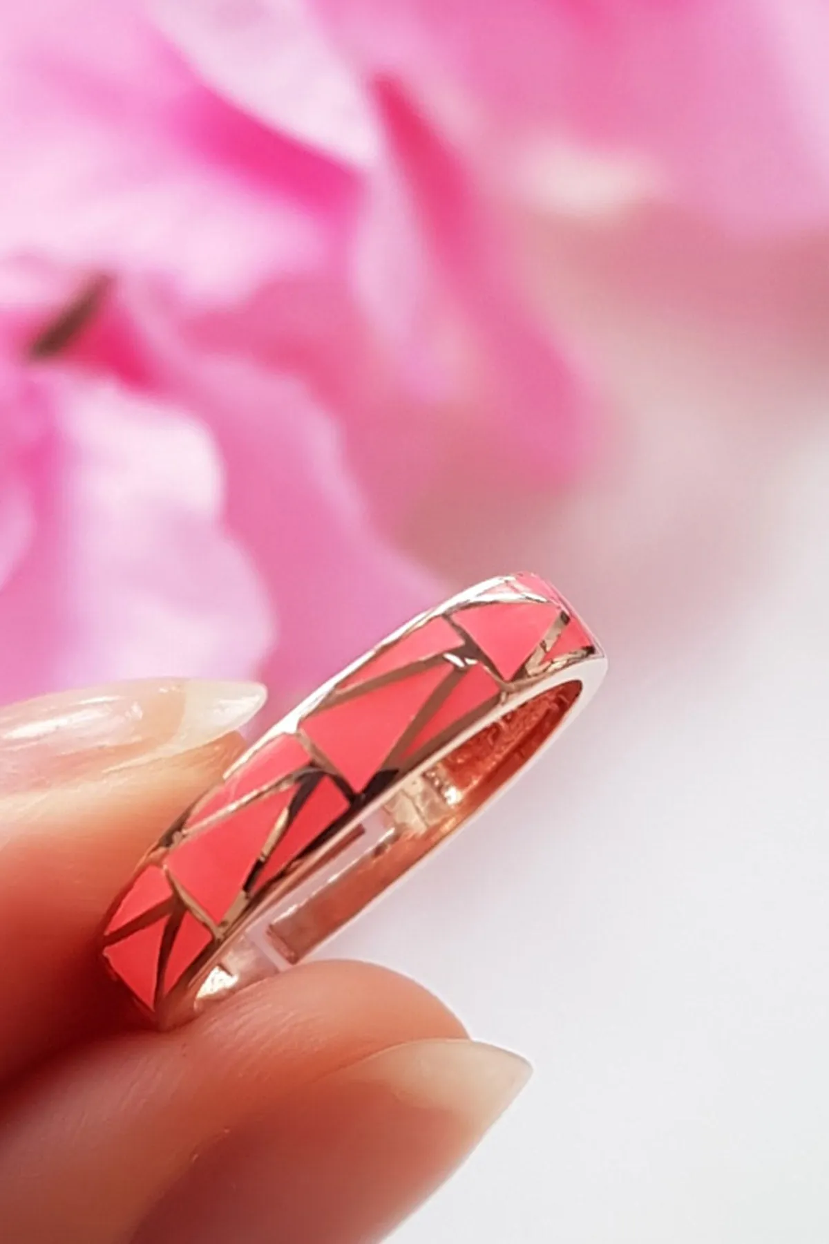 Pink Neon Geo Ring - Adjustable 926 Sterling Silver