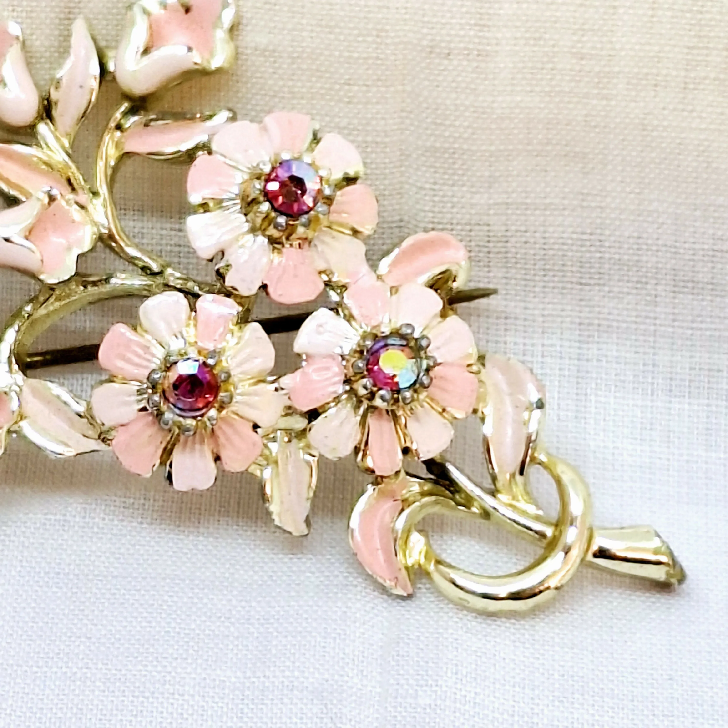Pink Silver Tone Floral Brooch