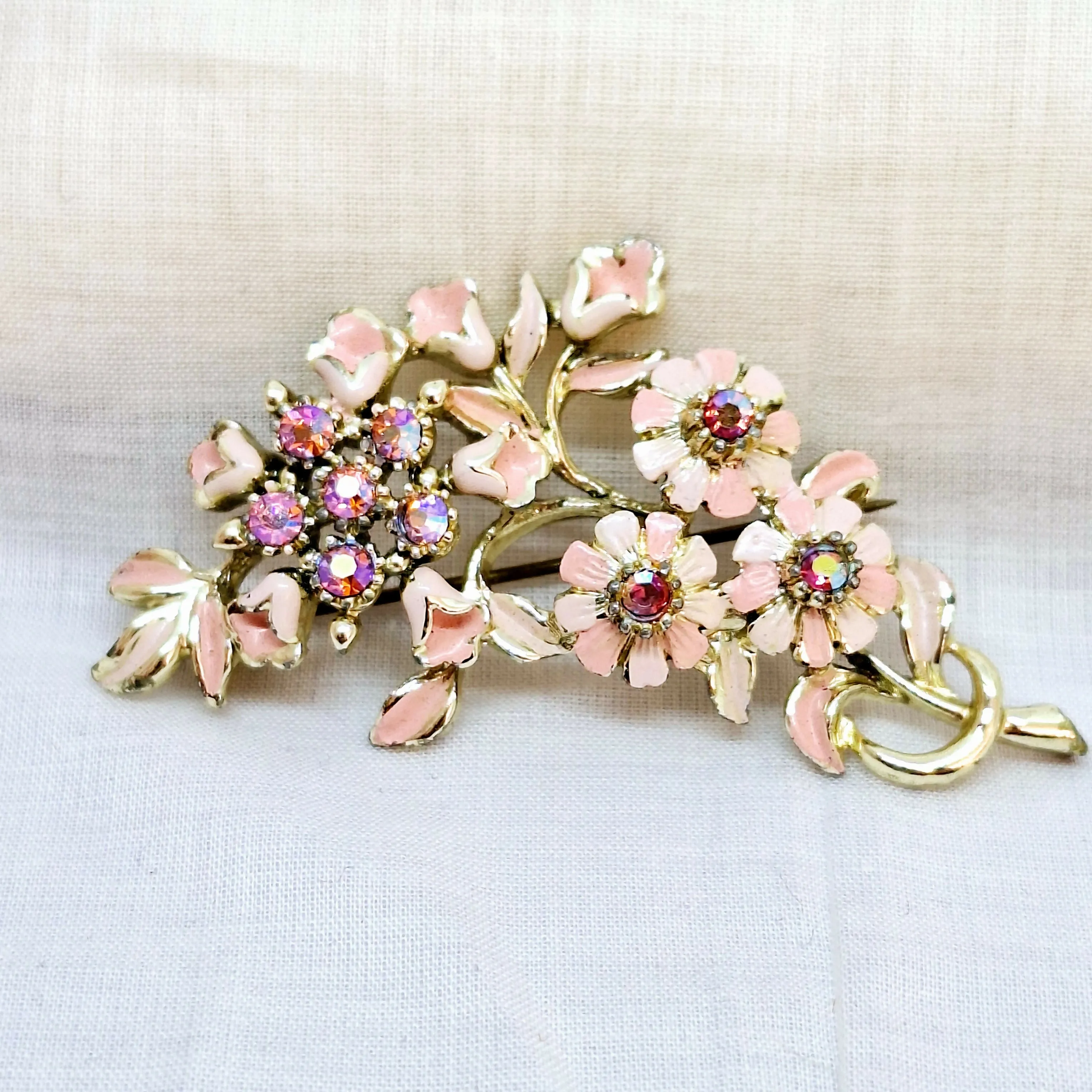 Pink Silver Tone Floral Brooch