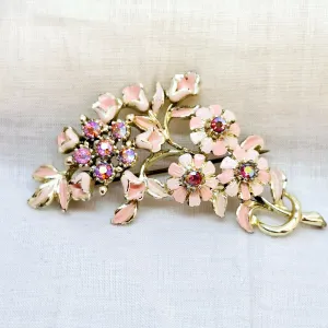 Pink Silver Tone Floral Brooch