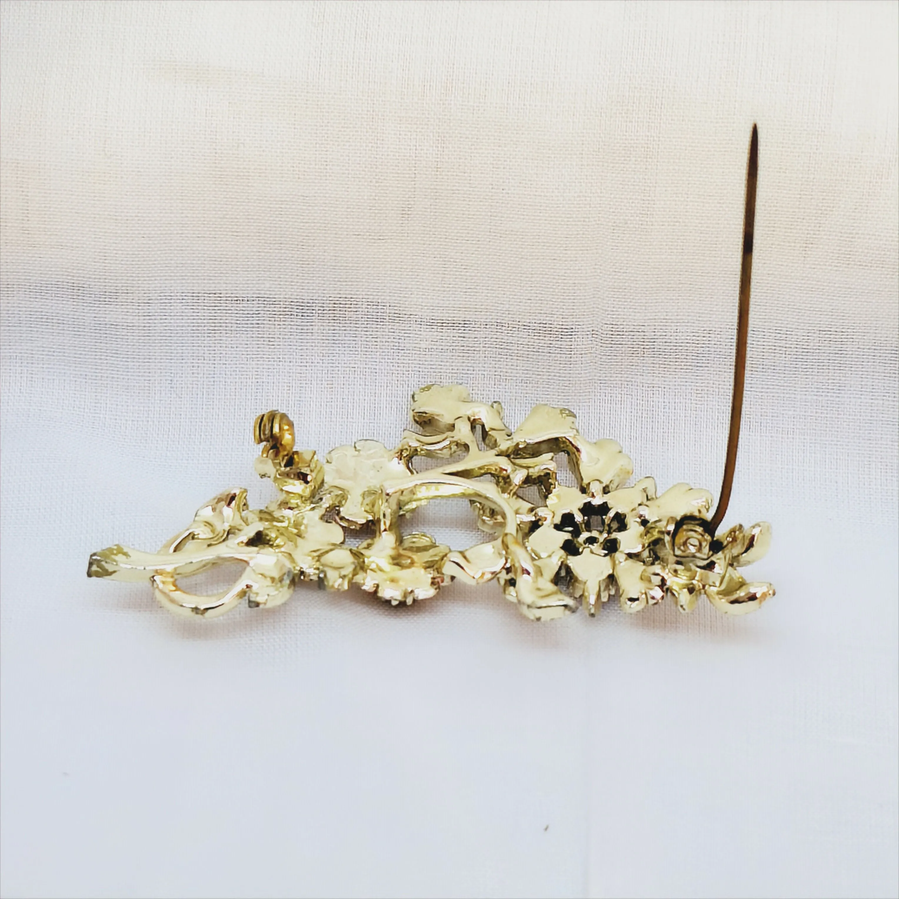 Pink Silver Tone Floral Brooch