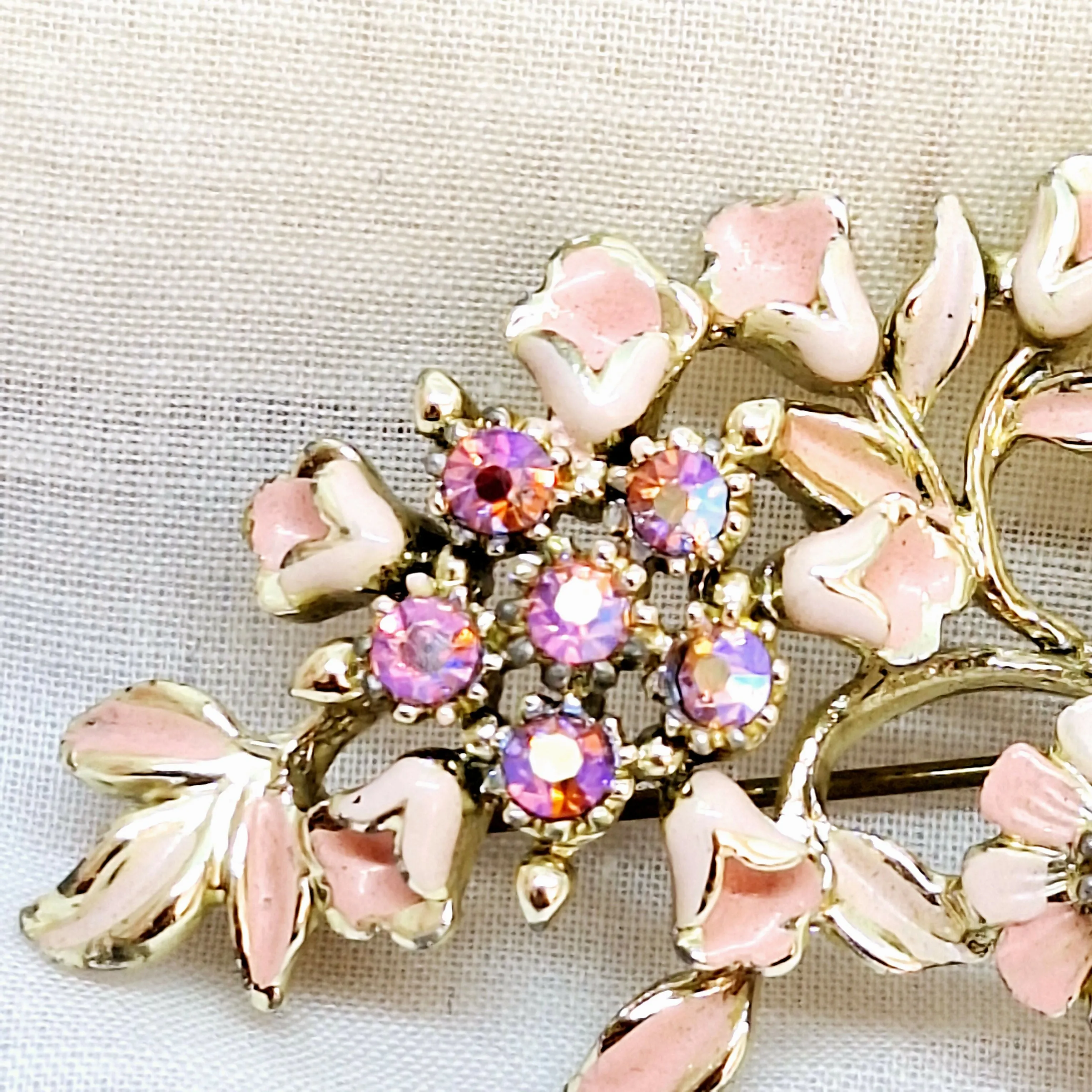 Pink Silver Tone Floral Brooch