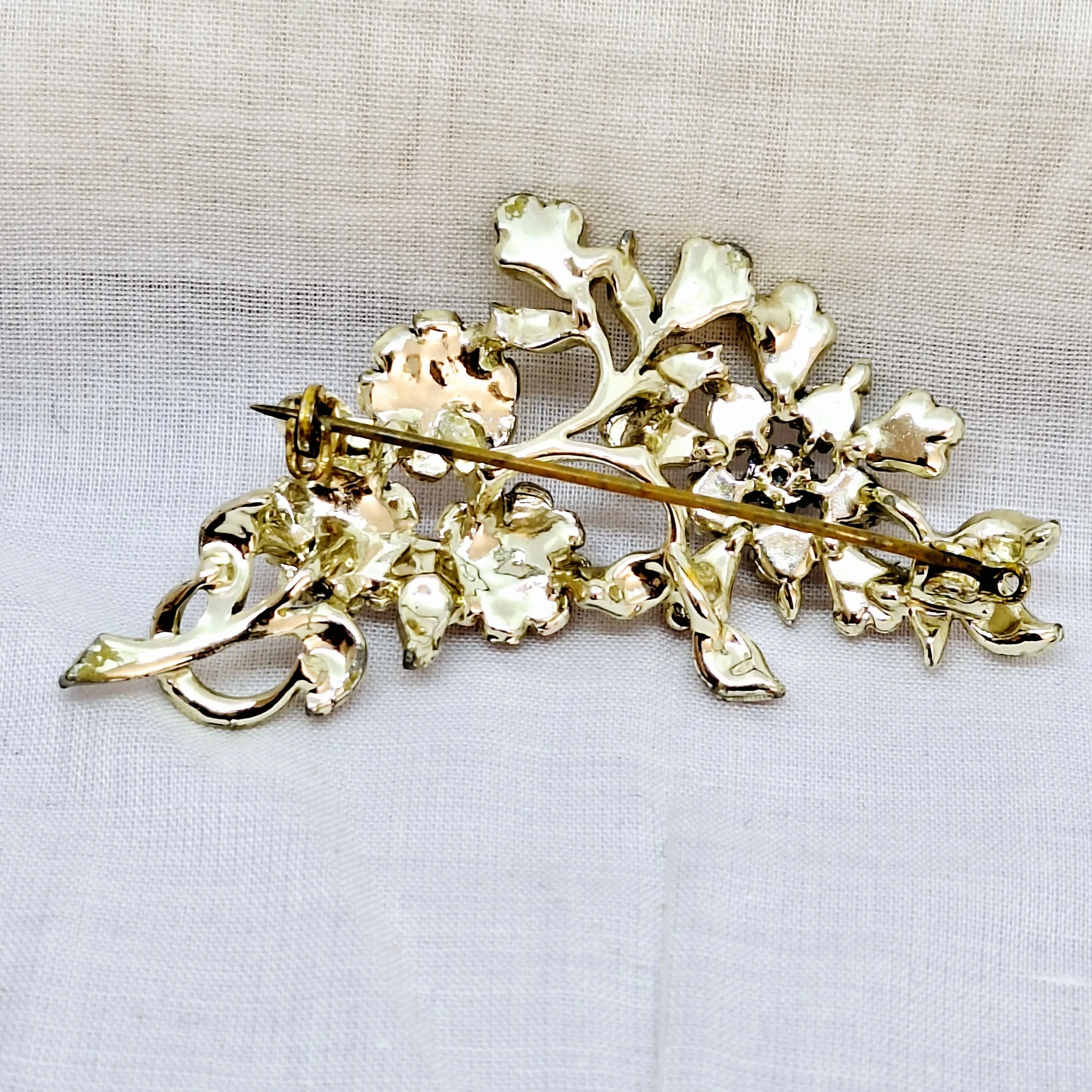 Pink Silver Tone Floral Brooch