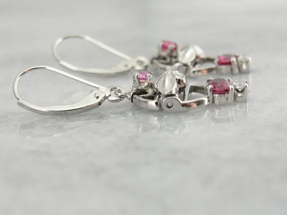 Platinum and Ruby Retro Era Drop Earrings
