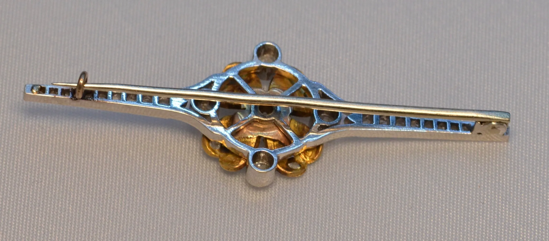 Platinum Diamond Brooch with Green Enamel Four-Leaf Clover